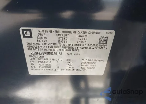 2016 Chevrolet Equinox Lt from USA, damaged, VIN 2GNFLFEK9G6359158